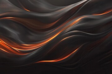 Poster - Abstract Flowing Waves with Orange Highlights on Dark Background