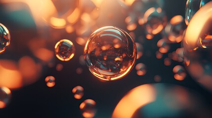 Aufkleber - abstract orange and blue bubbles with light reflections in darkness