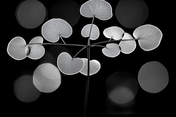 Wall Mural - delicate leaf silhouette with blurred background in black and white