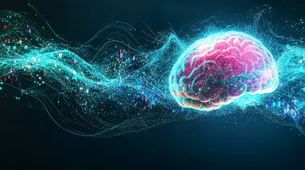 Poster - Vibrant Digital Brain Concept with Colorful Abstract Lines and Sparks