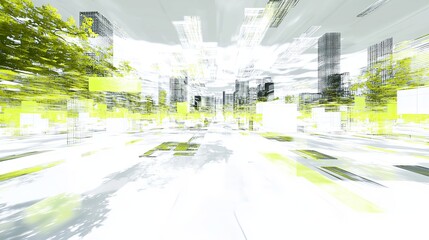Poster - Abstract Urban Landscape with Green Elements and Modern Buildings