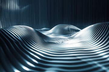 Wall Mural - abstract waves of light and shadow in blue tones and curves