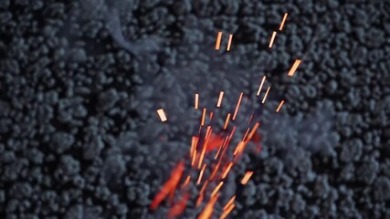 Poster - burning charcoal in dark background, abstract texture. fiery and hot concept