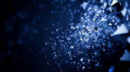 Poster - Abstract Dynamic Blue Particles with Geometric Shapes in Motion