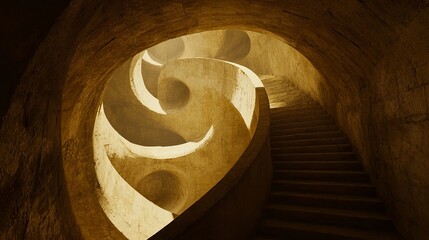 Poster - Abstract Spiral Staircase in Warm Tones and Textured Surroundings