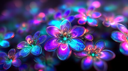 Poster - Vibrant Colorful Abstract Floral Patterns with Shimmering Effect