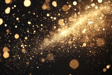 Wall Mural - Golden Sparkles and Glitter Dust on Black Background for Celebration