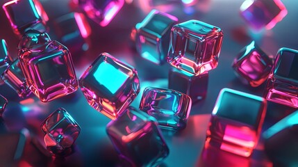 Poster - Colorful Abstract Glass Cubes with Reflections and Light Effects