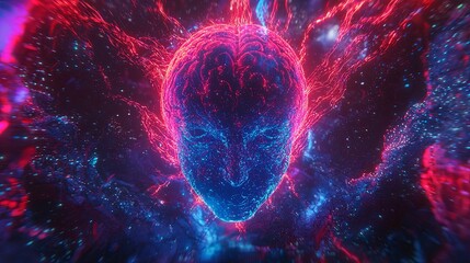 Aufkleber - Abstract Neon Brain in Cosmic Space with Vibrant Color Swirls