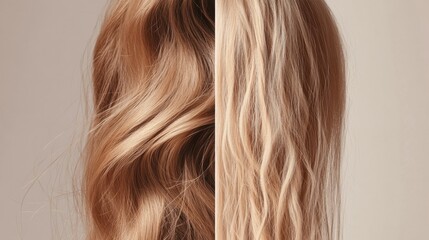 Poster - Healthy hair strand vs brittle hair strand comparison highlighting damage and texture differences in hair care. Generative AI