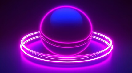 Poster - Neon Sphere with Bright Rings in Vibrant Purple and Blue Glow