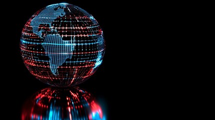 Poster - Futuristic Digital Globe with Blue and Red Light Effects on Black