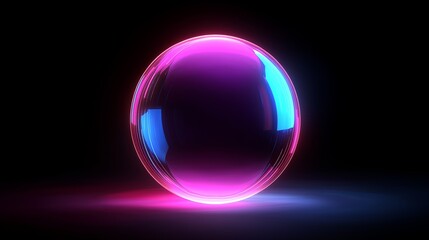 Poster - Vibrant Neon Sphere on Dark Background with Bright Glow Effects