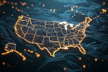 Wall Mural - map of the united states is lit up in orange