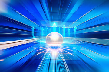 Leinwandbilder - Abstract business concept for Hong Kong.  Glowing globe with upward arrows suggests growth and direction in a dynamic, modern blue setting.