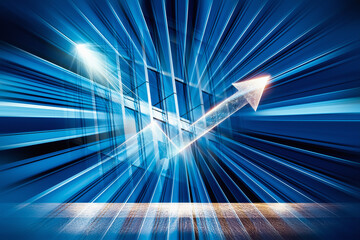 Poster - Abstract business concept with an upward arrow suggesting growth in Hong Kong. Modern financial district backdrop. Dynamic and energetic motion blur effect.