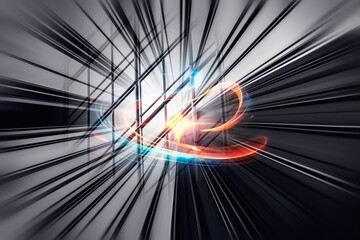 Fototapete - Dynamic concept representing Hong Kong business with radiating lines and vibrant light suggesting fast growth, innovation, and forward movement.