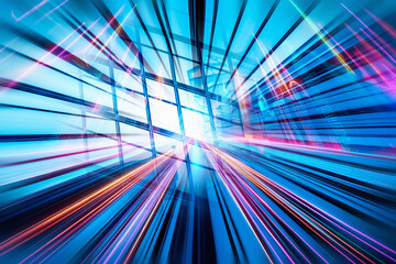 Poster - Abstract concept of Hong Kong business depicting fast paced motion.  Vibrant light trails convey futuristic, dynamic energy and modern city life.