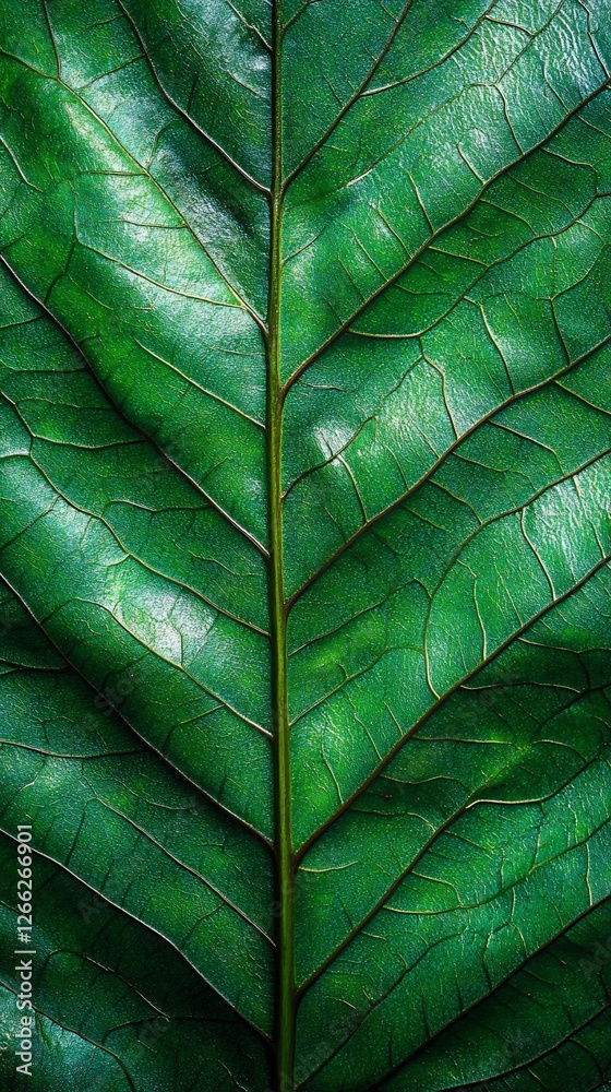 Lush green leaf vein detail, tropical jungle background, nature texture ...