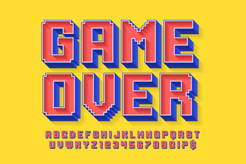 Aufkleber - Pixel stylized vector alphabet design. High contrast and sharp, retro-futuristic.
