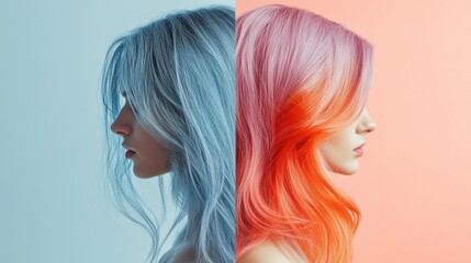 Poster - Transformation from gray to vibrant colors showcasing hair dye options and styles for modern looks. Generative AI