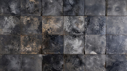 Poster - textured black tiles with weathered appearance create unique, industrial aesthetic. surface features
