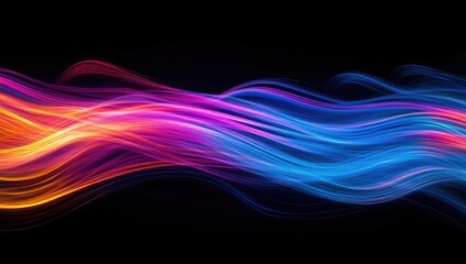 Aufkleber - Abstract colorful wavy lines on black background