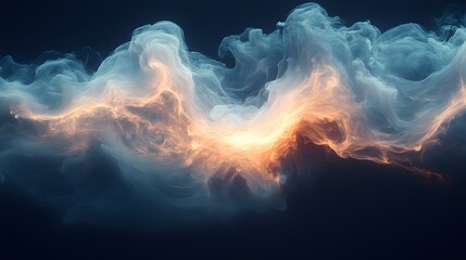 Poster - abstract ethereal smoke formation with golden illumination on dark backdrop