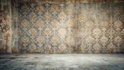 Wall Mural - A Room with Aged, Ornate Wall and Weathered Concrete Floor, Ideal for Vintage or Historical Settings