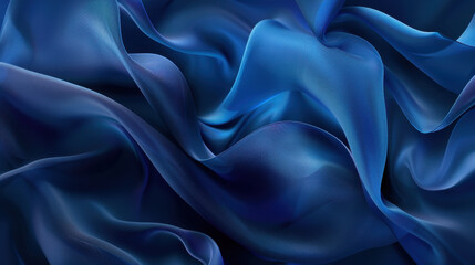 Poster - Luxurious blue silk fabric draped elegantly, showcasing smooth, flowing textures and rich color variations. soft sheen adds depth and sophistication to visual appeal