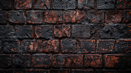 Poster - textured black and red brick wall with rough surface and weathered appearance, showcasing blend of c
