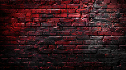 Poster - textured brick wall painted in shades of red and black, creating dramatic and moody atmosphere. unev