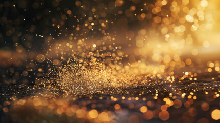 Poster - golden bokeh lights create magical atmosphere, shimmering and sparkling in background. soft focus en