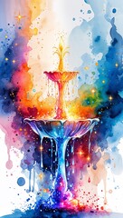 Wall Mural - A Shimmering Fountain of Light and Magic watercolor in Fantasy & Abstract on plain white background