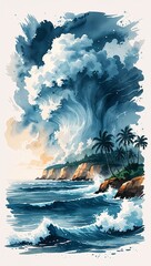 Wall Mural - A Storm Approaching the Coast watercolor in Marine & Seascapes on plain white background