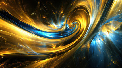 Wall Mural - Abstract swirling patterns in blue and gold colors create dynamic visual experience, evoking sense of movement and energy in cosmic space