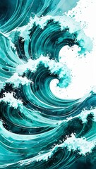 Wall Mural - Abstract Waves of Turquoise Water watercolor in Marine & Seascapes on plain white background