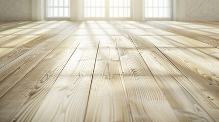 Poster - bright wooden floor with sunlight streaming through windows, creating warm atmosphere