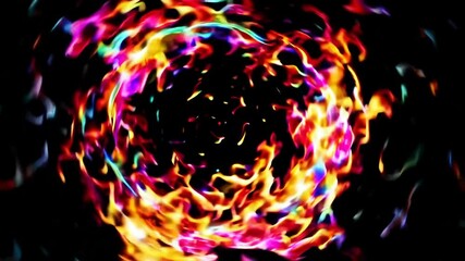 Poster - Vibrant swirling flames on black background, abstract energy and motion concept