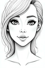 Wall Mural - stunning illustration of girl face drawing layout for coloring sheet