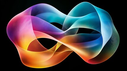 Poster - Iridescent Mobius Strip Digital Rendering with Swirling Gradients on Black Background