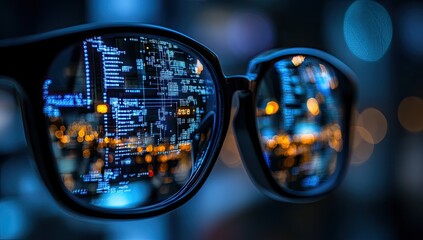 Aufkleber - Night vision glasses reflecting code and city lights