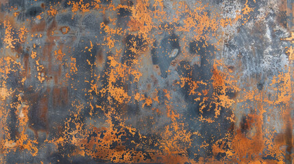 Poster - Rusty metal surface with orange and gray textures, showcasing weathered patterns and industrial aesthetics. Perfect for backgrounds or design elements