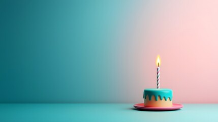 Poster - A 3D rendered image of a birthday candle with glowing neon lights featuring a futuristic aesthetic  The candle is the central focus surrounded by a vibrant abstract and surreal environment