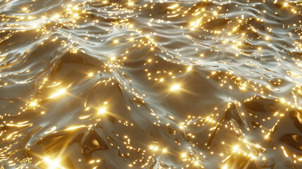 Poster - shimmering golden water surface with reflections and waves, creating mesmerizing effect. light dance