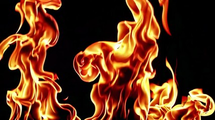 Poster - Fire flames against dark background, vibrant and dynamic abstract concept