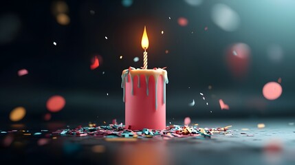 Poster - A 3D rendered image of a birthday candle with glowing neon lights showcasing a and futuristic aesthetic  The candle is the focal point surrounded by a dark