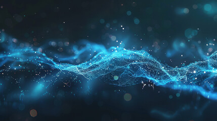 Poster - mesmerizing abstract representation of flowing blue waves with sparkling particles, creating sense o