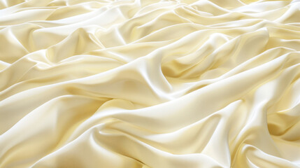 Poster - soft, flowing yellow satin fabric with elegant folds and waves, creating luxurious texture and appea