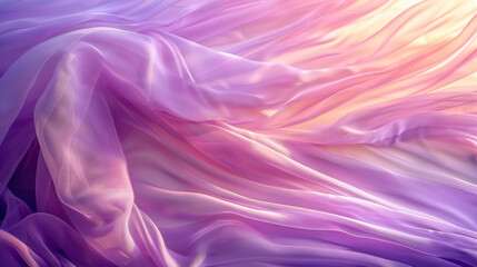 Wall Mural - Soft, flowing fabric in shades of purple and pink, creating dreamy atmosphere. delicate texture and gentle waves evoke sense of calm and elegance